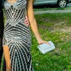 silver and black prom dress