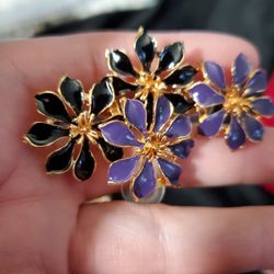 Golden Flower Earrings In Black or Purple