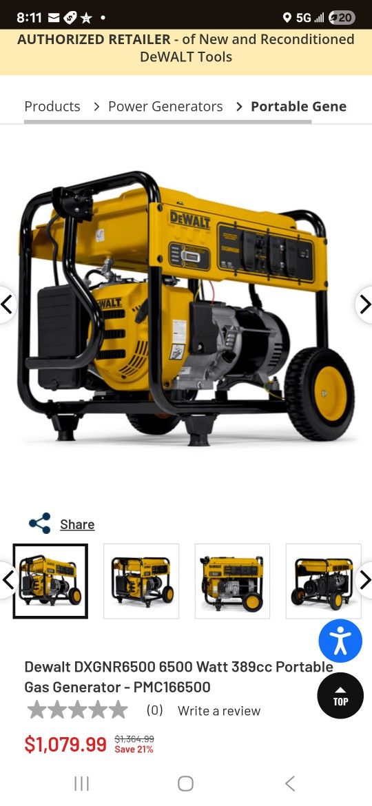 Dewalt Generator 6500 Watt Heavy Duty