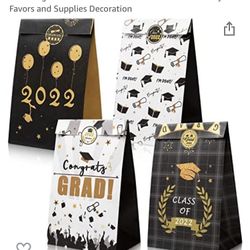 60 Pack Graduation Paper Party Gift Favor Bags Candy Treat Bags With 60 Stickers for 2022 Graduation Party Favors and Supplies Decoration