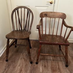 Two Solid Wood Vintage Chairs