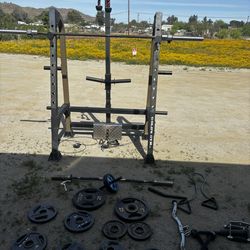 Golds Gym Squat Rack And Pulley System And Accessories