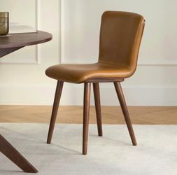Tan Walnut/Leather Dining Chairs - Set of 6