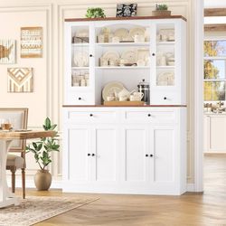 71''Tall Food Pantry Cabinet, 47.2'' Wide Kitchen Hutch with 4 Drawers & Shelves