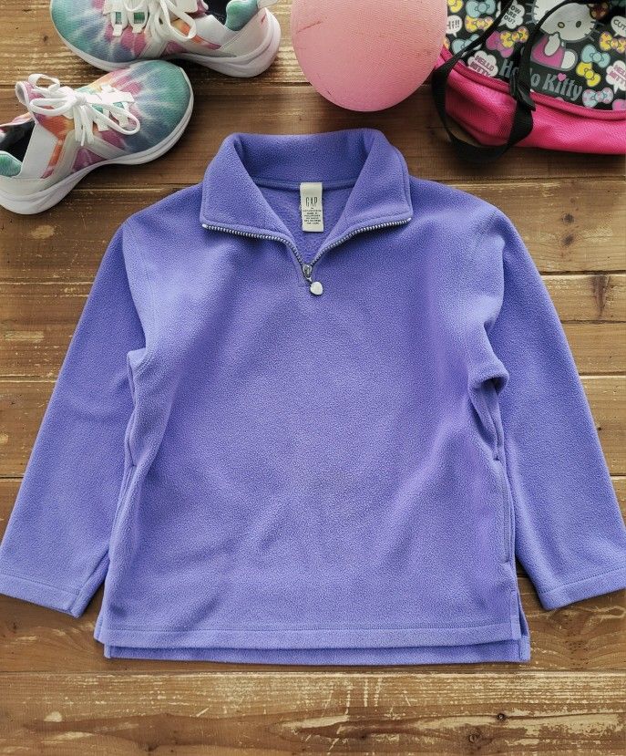 SIZE 10-12 GIRLS VIOLET FLEECE QUARTER ZIPPER PULL-OVER SWEATER