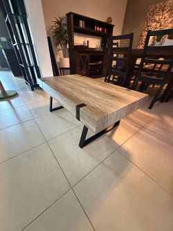 Industrial Rustic Oak Wood and Metal Coffee Table
