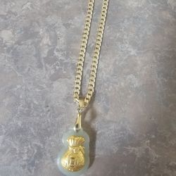 24k Gold And Jade Pendant 