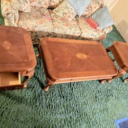 Beautiful Real Wood Coffee Table And Matching End Tables
