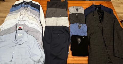 Men’s Professional Wardrobe Bundle - 10 Dress Shirts, 4 Slacks, 4 Sweaters, 2 Sport Coats