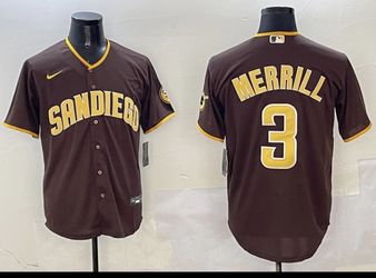 Size Small, Medium, Large, And XL.      Nike San Diego Padres Merrill #3 Brown Yellow Baseball Jersey MLB