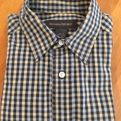 Mens Banana Republic S/S Gingham Pattern Dress Shirt Size M