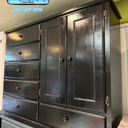 Black Pinewood Closet Wardrobe Dresser Chest Cajonera 