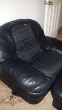 Black leather couch with ottoman