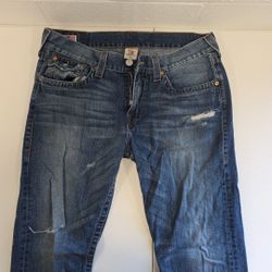 True Religion Ricky Men’s 38x32 Distressed Jeans Made in USA (F)
