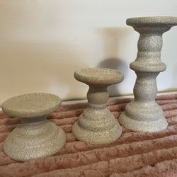 (3) Coordinating Stone Textured Glass Candle Holders
