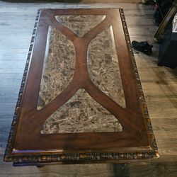 Wooden Coffee Table with Marble Inlay