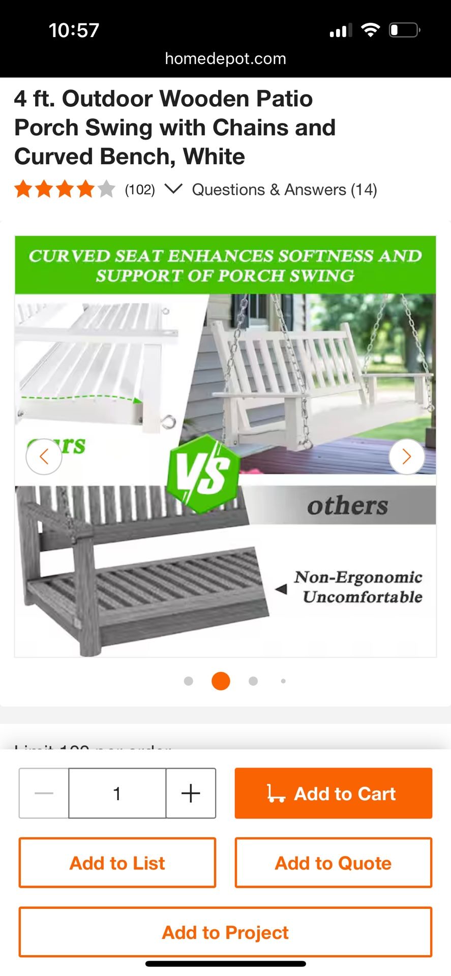 Porch Swing White New In Box