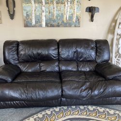 Espresso Leather Reclining Couch Set