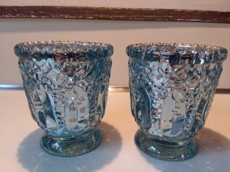 Pair of Blue Mercury Glass Votive Candle Holders