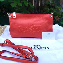 NEW 🌺 LEATHER COACH CHARLEY CROSSBODY •• CORAL COLOR •• $125
