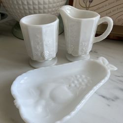Vintage Milk Glass Dish Set 