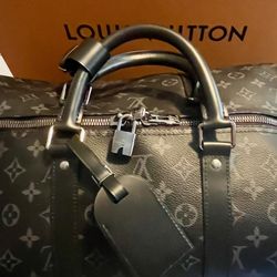 Authentic Louis Vuitton Monogram Keepall 55 Bandouliere Travel Bag Duffle Black