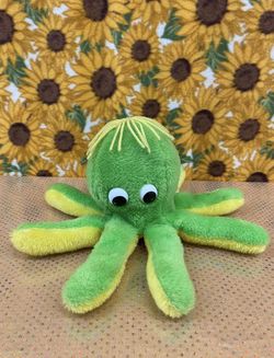 Rare Vintage 1975 Dakin Green Yellow Octopus Plush