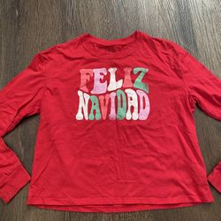 Girls Red Long Sleeve Feliz Navidad Shirt Size 10/12 By Art Class #11