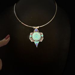 Turquoise Pendant Slide W Collar Necklace With Matching bracelet