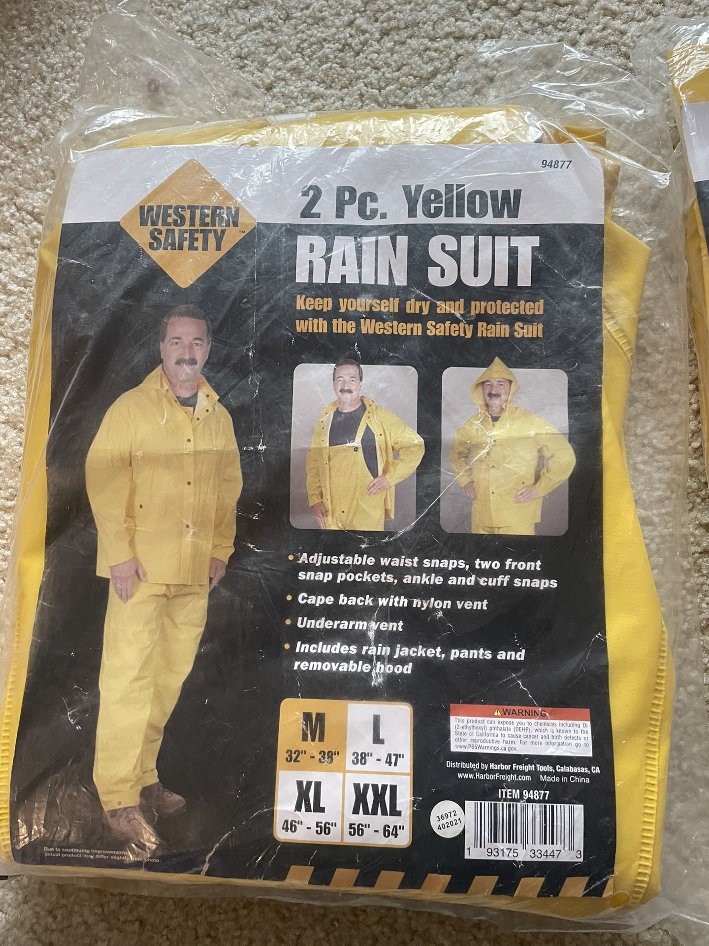 Western Safety 2pc yellow rain suit M, L, L size