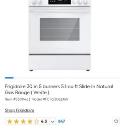 New 30 In. Slide In 5 Burner Gas Range (LP) 