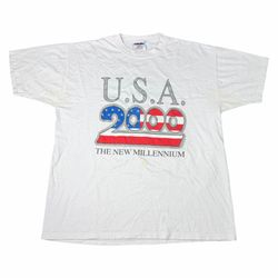 Vintage USA 2000 The New Millennium Graphic T-Shirt White Adult Size Medium M American