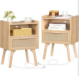 2 Wooden Nightstands/Side Tables with Chargers