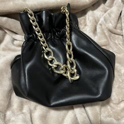 Gold chain Black Leather Purse 