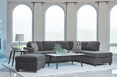 🩶NEW!! TRENDY Charcoal Grey Living Room Sectional Chaise Sofa Ottoman $10 DOWN