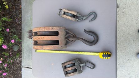 Antique Wooden Block and Tackle Pulleys Set of 3