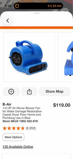 B-Air 1/4 HP Air Mover Blower Fan for Water Damage Restoration Carpet Dryer Floor Home and Plumbing