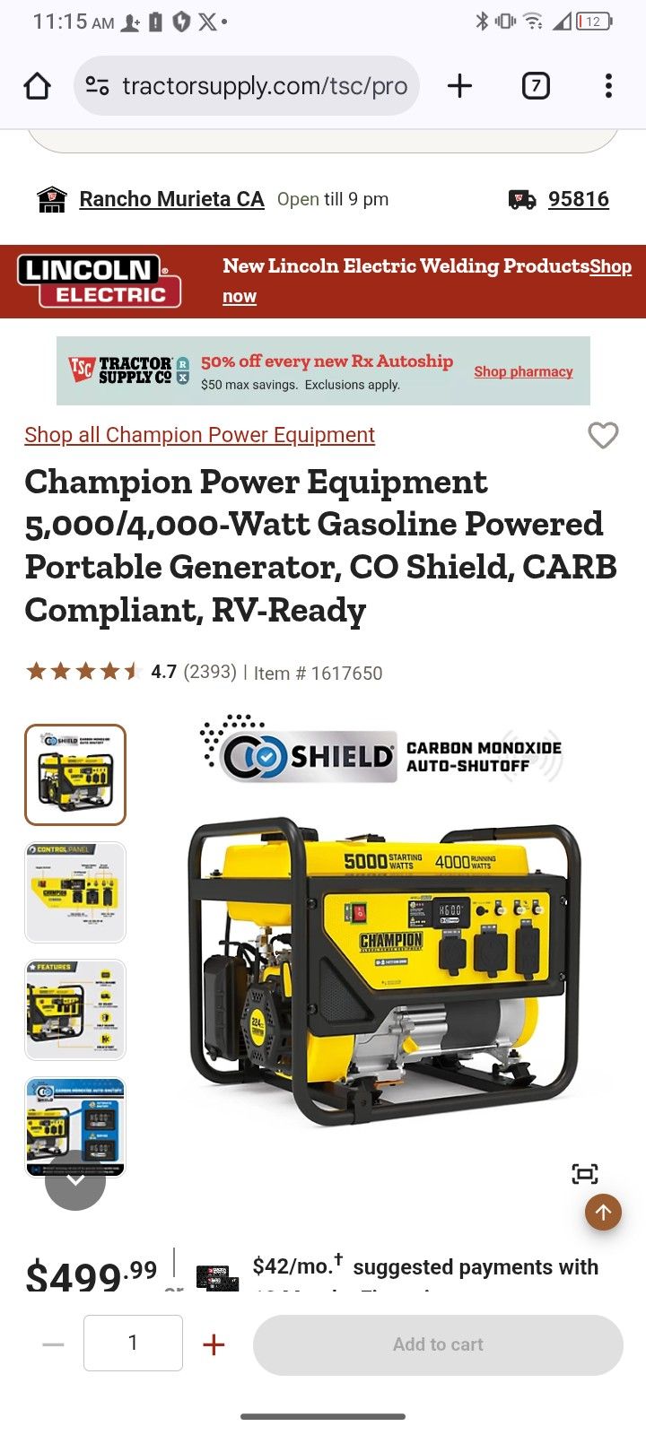 4000 Watt Generator Champion