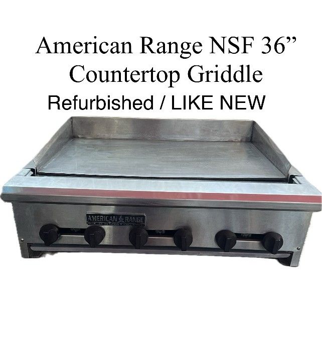 CLEARANCE NSF AMERICAN RANGE GRIDDLE. COMMERCIAL 6 BURNERS. REFURBISHED LIKE NEW.