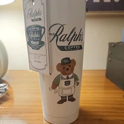 Polo Ralph Lauren Barista Bear Coffee Tumbler Travel Stainless Steel Mug New!!