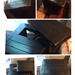 SIDE/END TABLE- Black Solid Wood- painted-distressed-unique