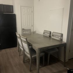 Grey Solid Marble Table With 6 Chairs And Buffer Set