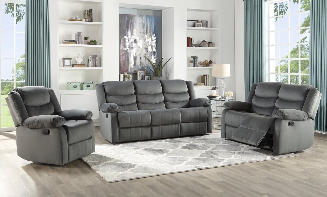 Brand New 3PC Gray Reclining LIVRM Set! As Low As $55 Down With Acima!