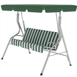 Outsunny 3-Person Porch Swing with Canopy Outdoor Patio Swing Chair for Adults, Steel Frame, Cushions, Armrests, Green