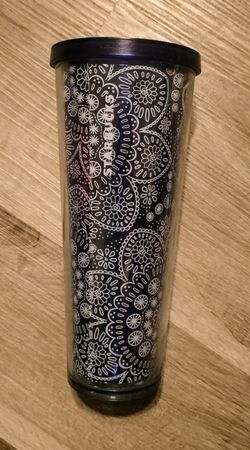 Starbucks Tumbler Cold Drink 24 oz Blue White Floral Paisley Print 