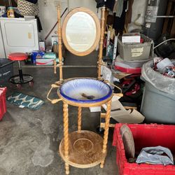 Wood Wash Basin With Mirror