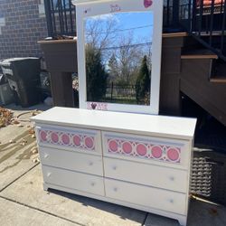 Zayley children bedroom 6 drawer dresser with mirror white pink