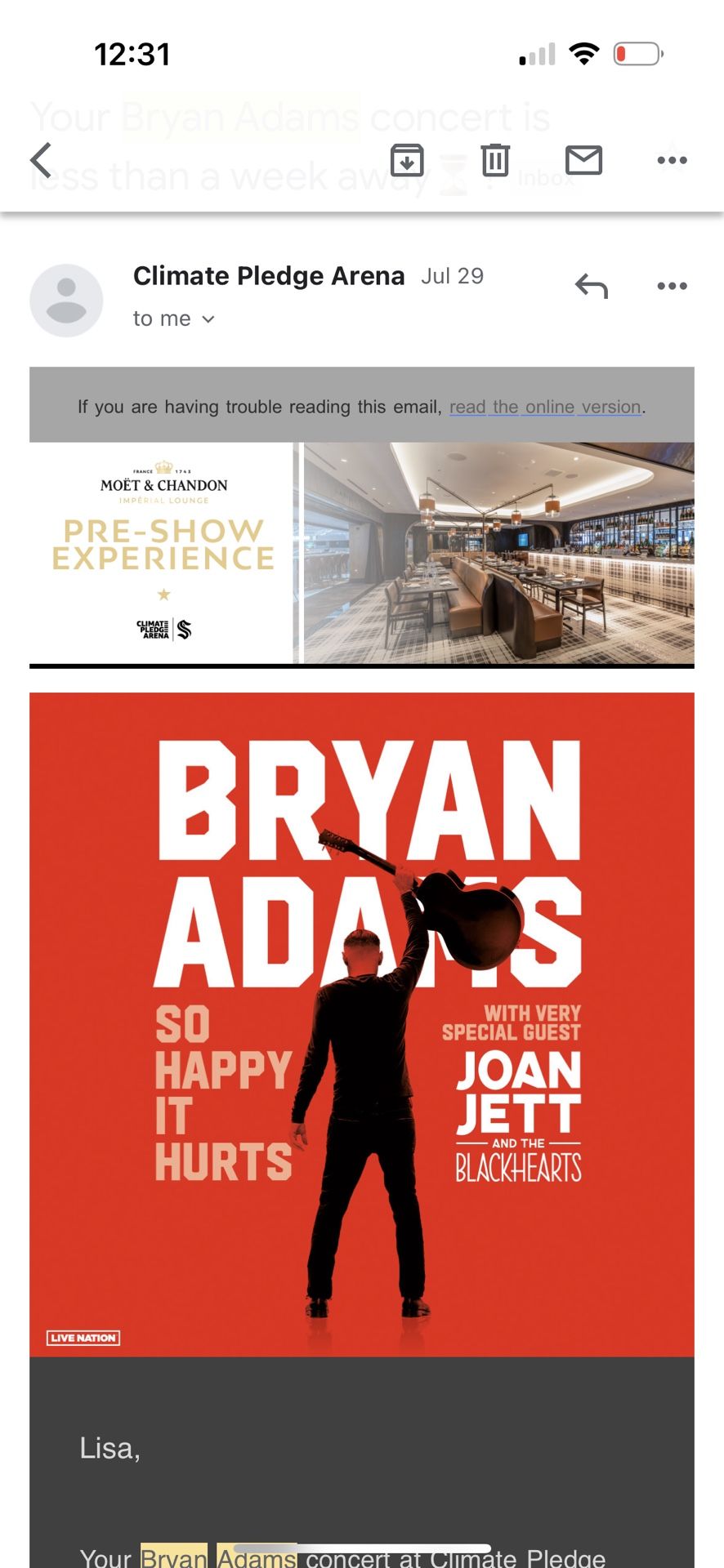 Bryan Adams In Seattle! 2 Tickets- Great Seats