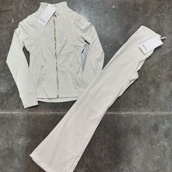 Lululemon Define Jacket + Groove Flared Leggings “Light Ivory/Gold”  