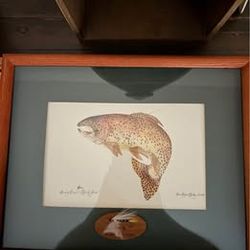 Teri Renee Blehm 1994 Brown Trout ‘Black Ghost’ Framed Fly Fishing Art with Hand-Tied Fly – 15x12.”